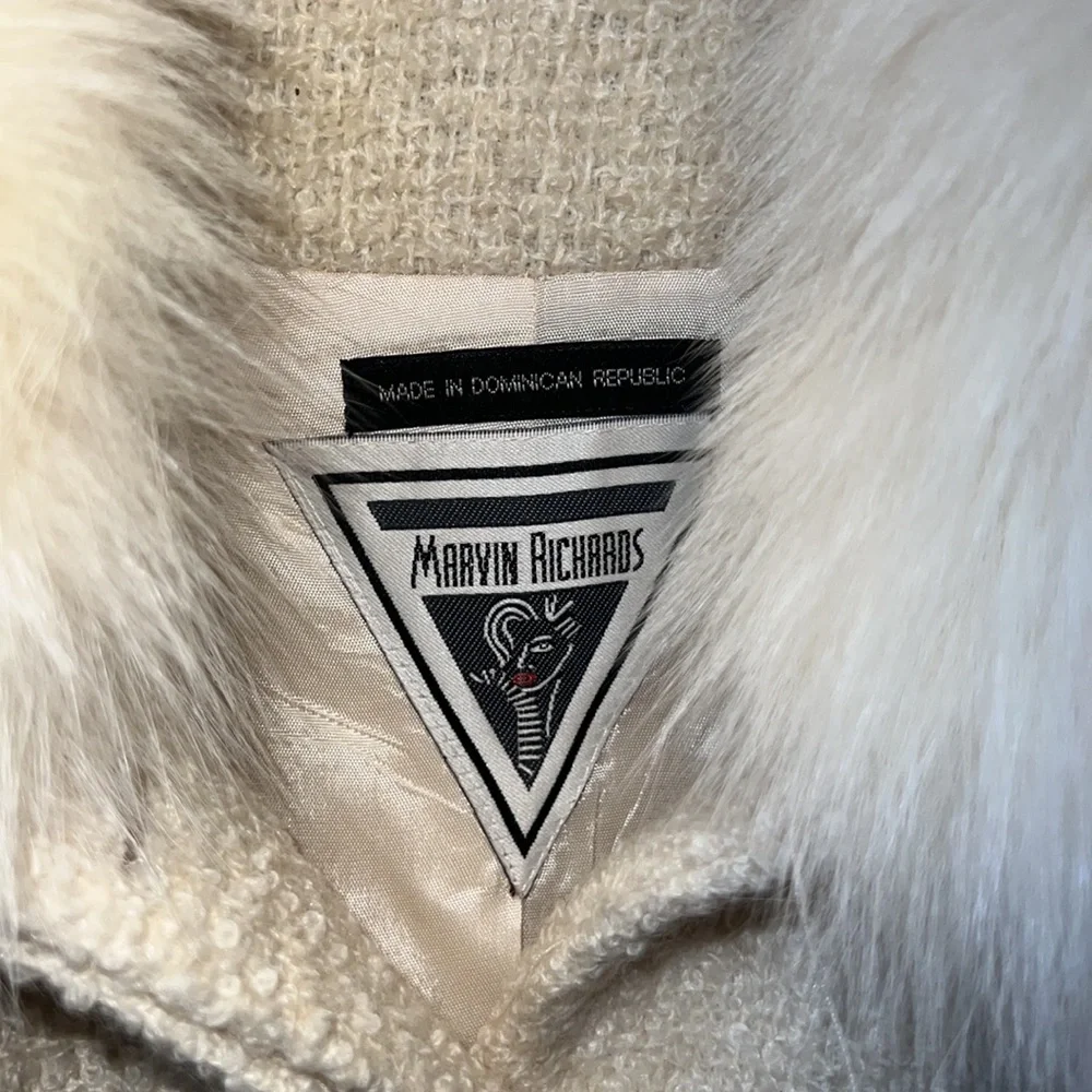 Vintage Marvin Richards long wool coat with silver fox fur trim sz 4 - Picture 2 of 4